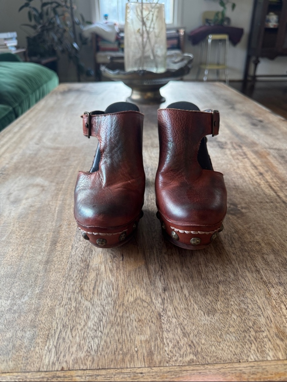 Free People Brown Leather Studded Clog Mules